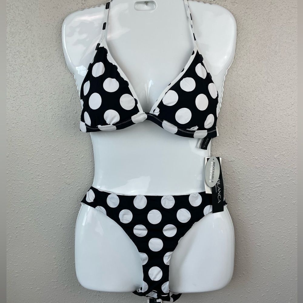 NWT La Blanca Reversible Polka Dot Bikini and Matching Bottoms Size 10